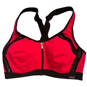 VSX Women's Bold Red Black Knockout Sports Bra size 34B Front Close high impact